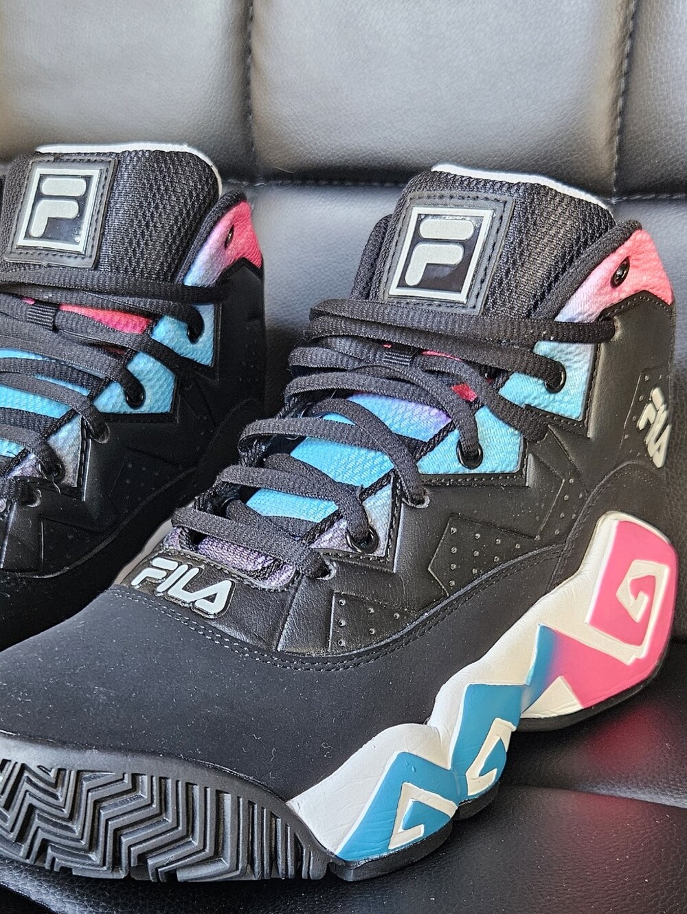 FILA MB 90's Black High-Top Sneakers with Teal and Pink Accents
